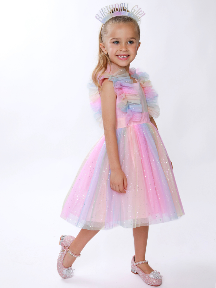 Birthday Magic Rainbow Ruffle Tulle Dress Mia Belle Girls