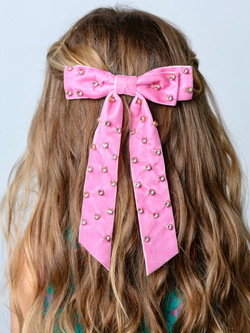 Sweet Bow Pink Velvet Hair Clip