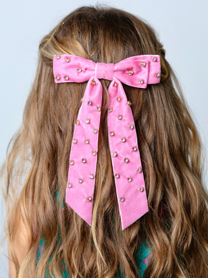 Sweet Bow Pink Velvet Hair Clip