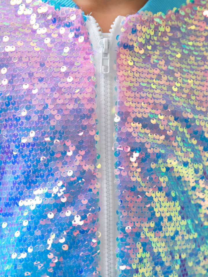Sparkle Glow Sequin Bomber Jacket Mia Belle Girls