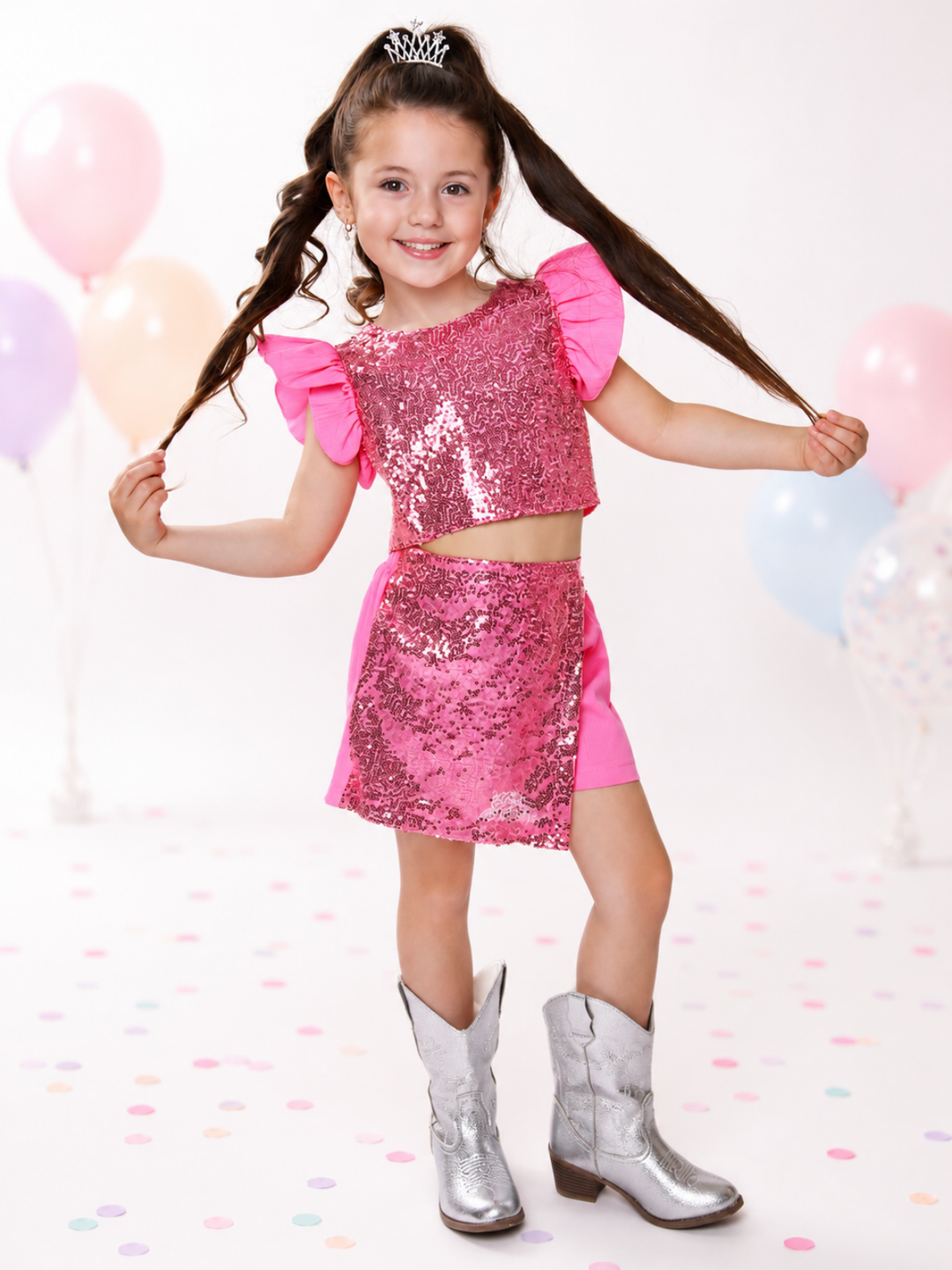 Birthday Glam Pink Sequin Skort Set Mia Belle Girls