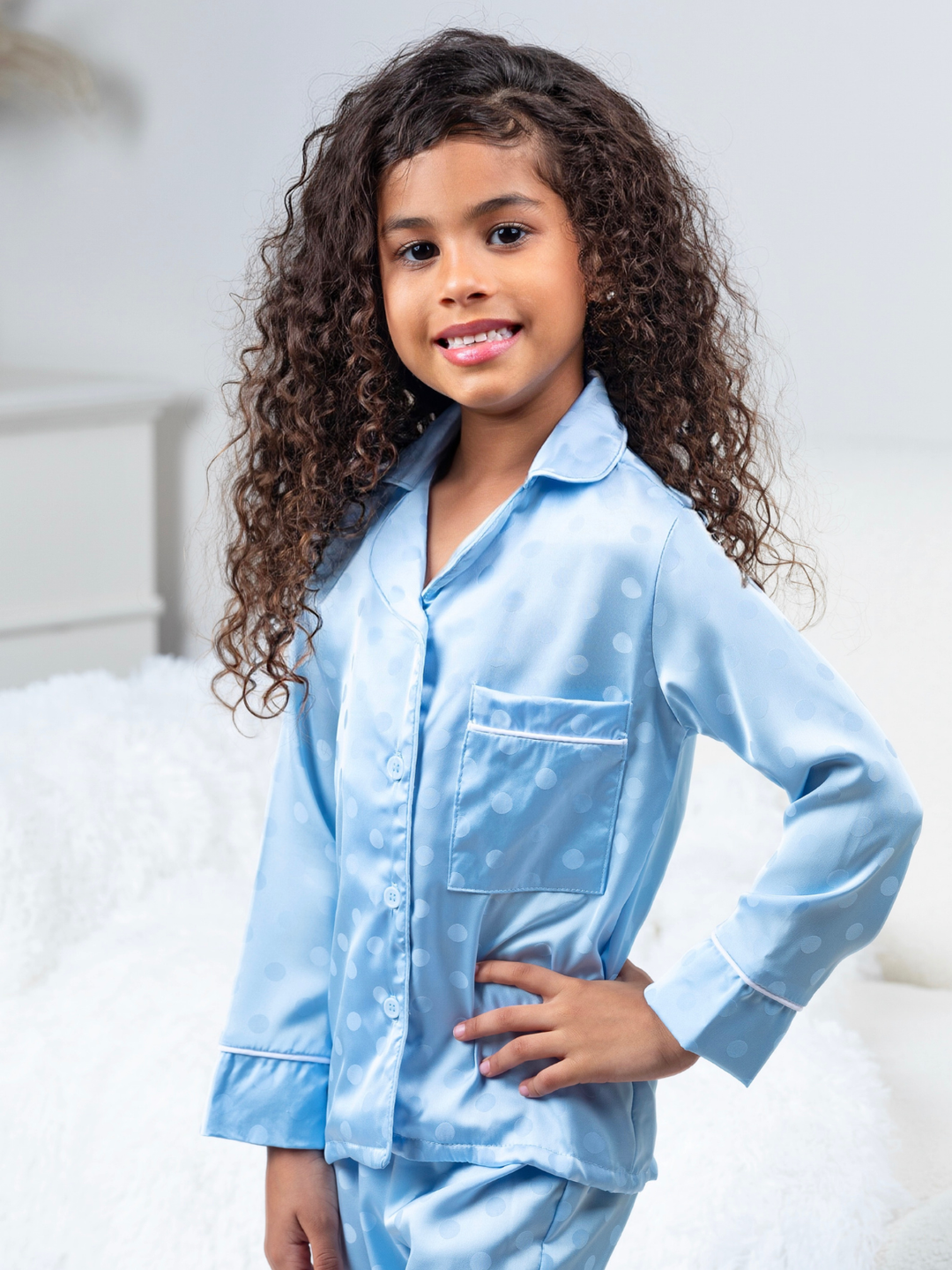 Blue Dream Dot Satin Pajama Set