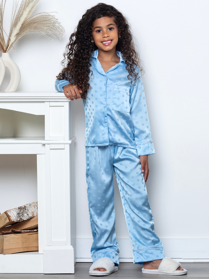 Blue Dream Dot Satin Pajama Set