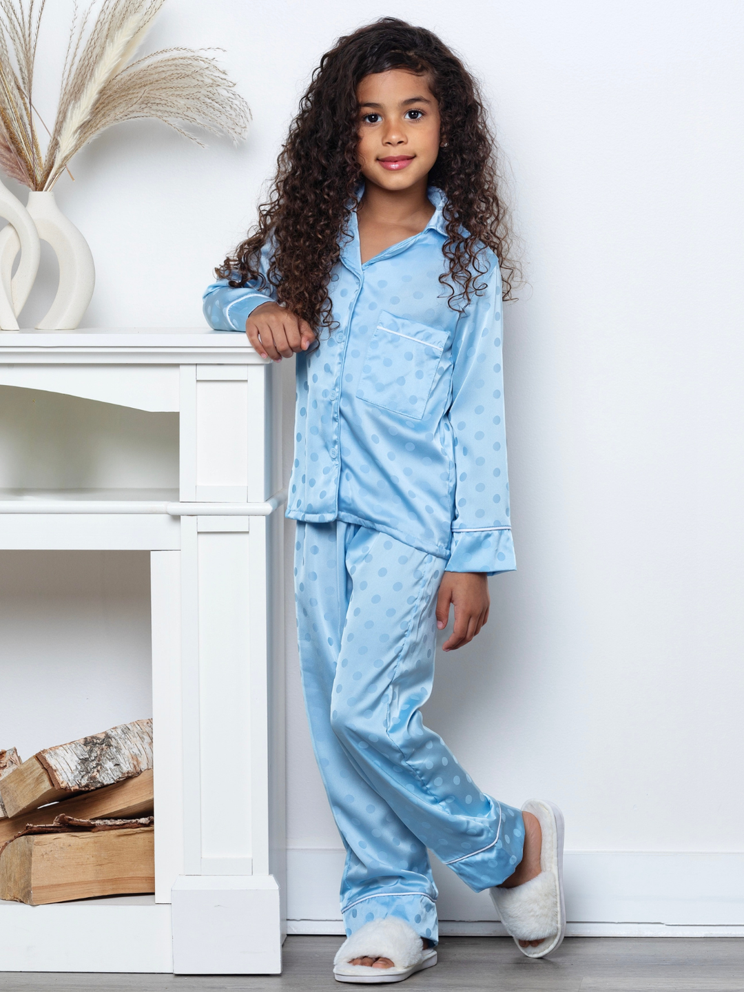 Blue Dream Dot Satin Pajama Set