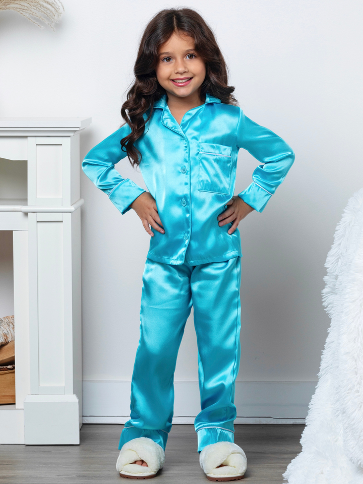 Teal Glow Luxe Satin Pajama Set