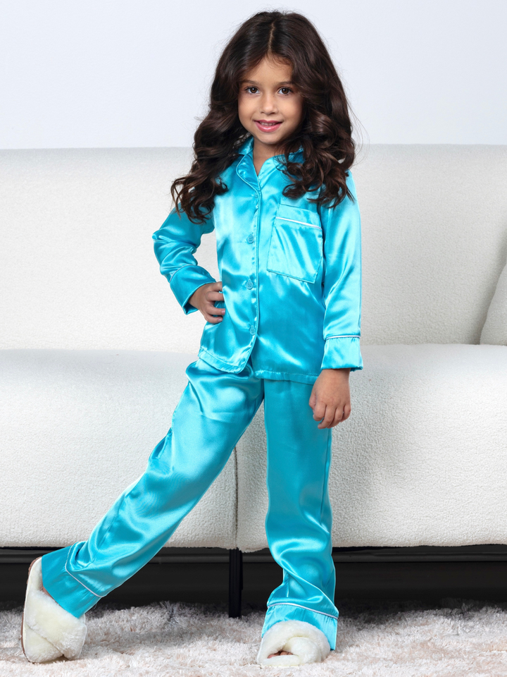 Teal Glow Luxe Satin Pajama Set