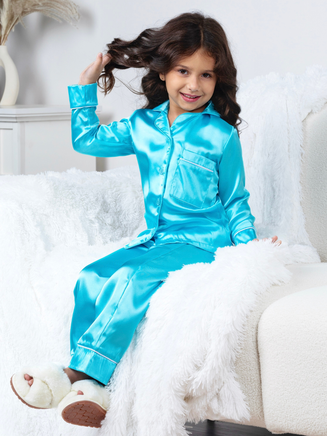 Teal Glow Luxe Satin Pajama Set