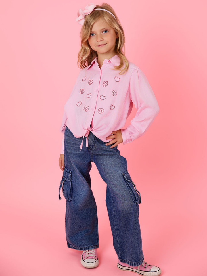 Ultra Luxe Pink Sequined Relaxed Fit Button-Up Top