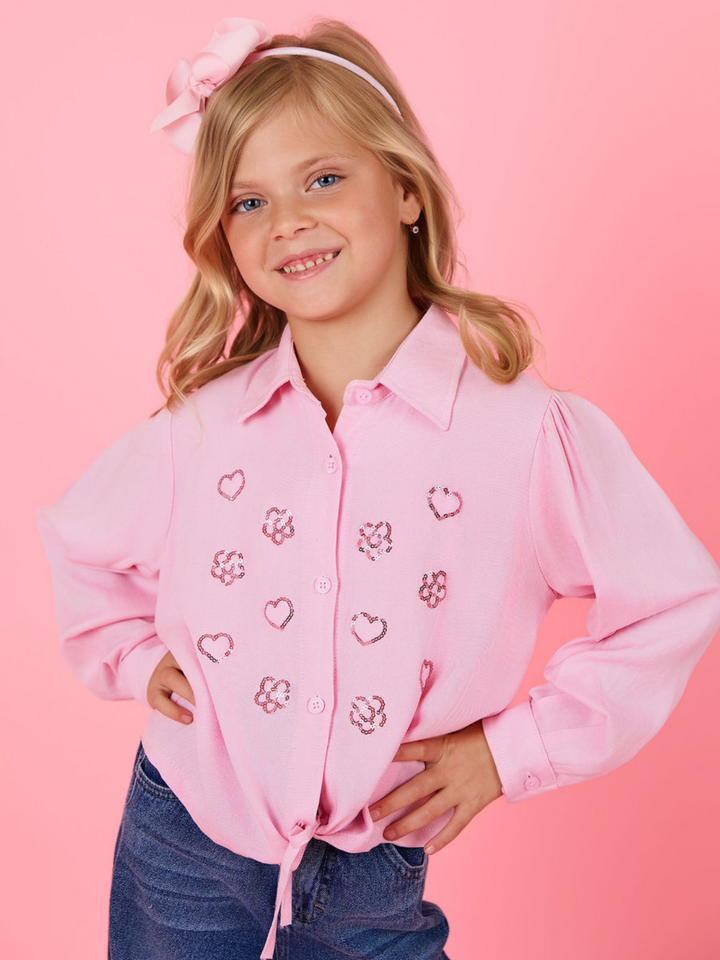 Ultra Luxe Pink Sequined Relaxed Fit Button-Up Top