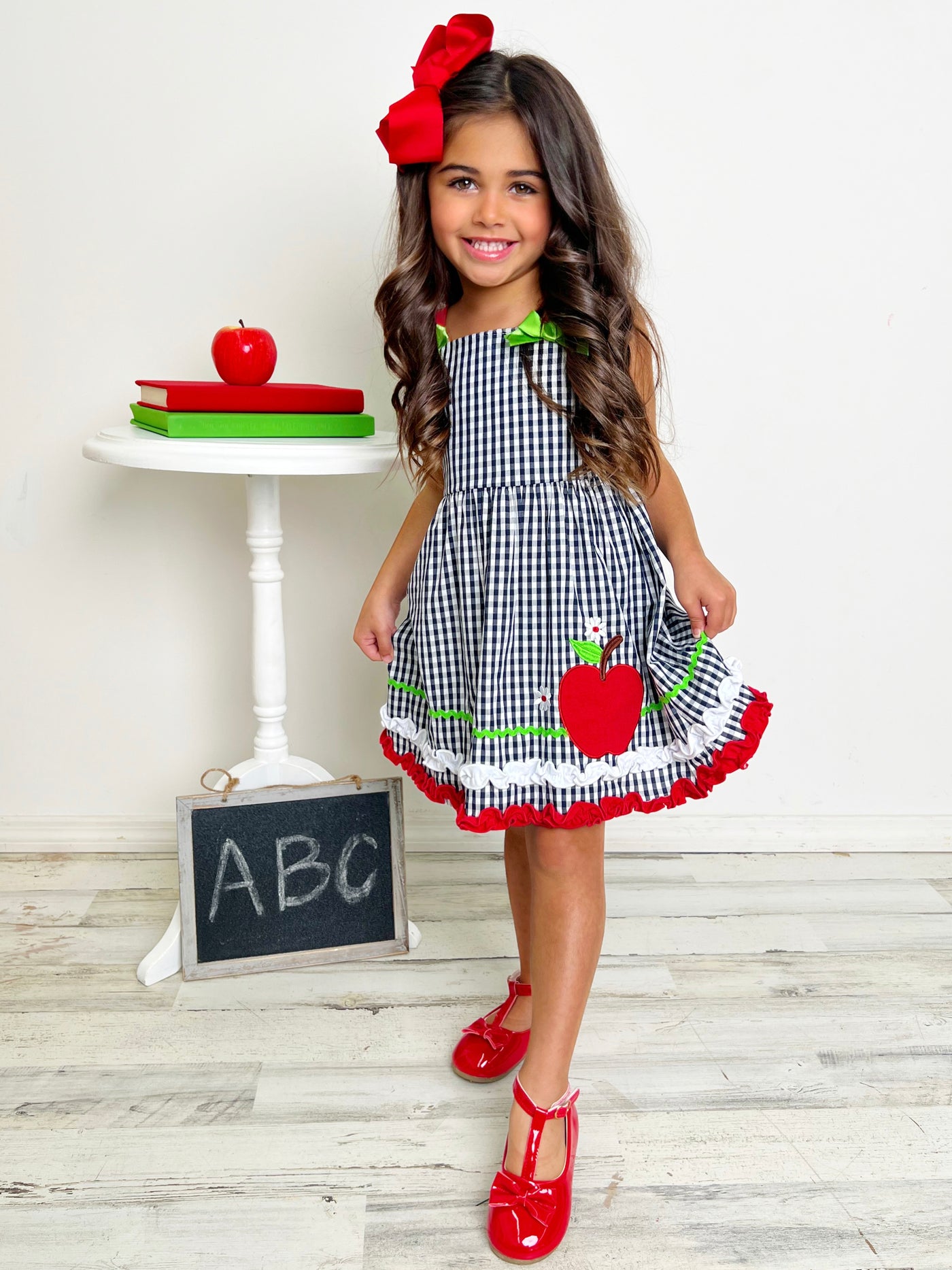 Mia Belle Girls Back To School Dresses | Apple Gingham Dress 