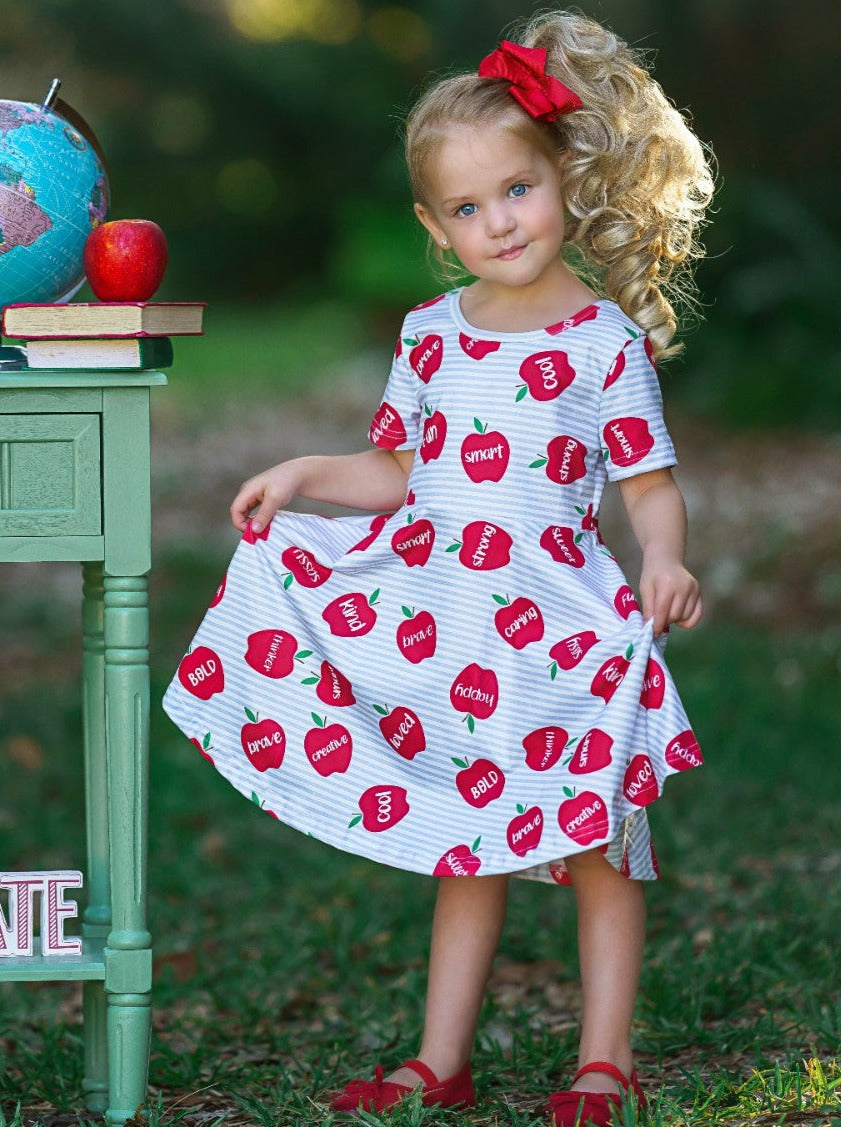 Back To School Dresses | Apple Stripe Skater Dress | Mia Belle Girls Back To School Dresses | Apple Stripe Skater Dress | Mia Belle Girls