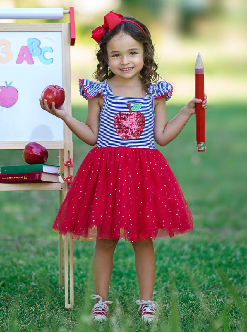 1st Day of School Clothes | Sequin Apple Tutu Dress | Mia Belle Girls