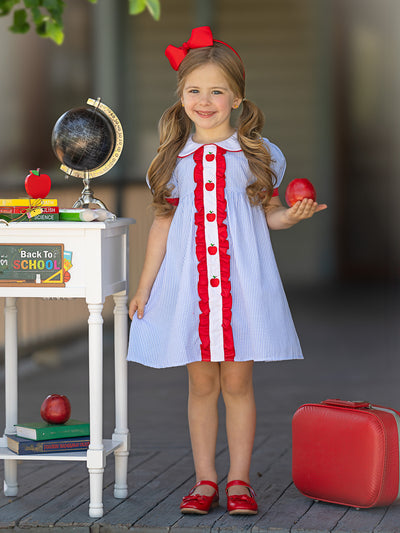Mia Belle Girls Ruffled Apple Striped Dress | Back To School Dresses
