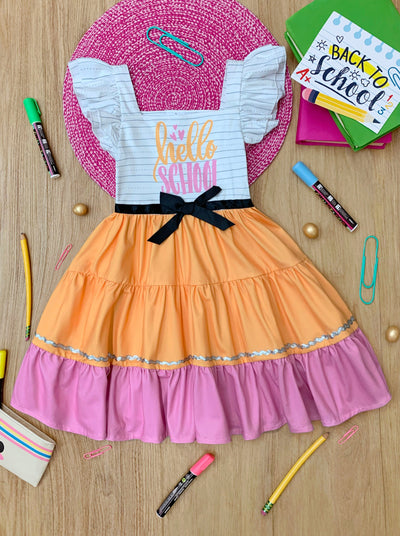 Mia Belle Girls Hello School Tiered Dress | Back To School Dresses