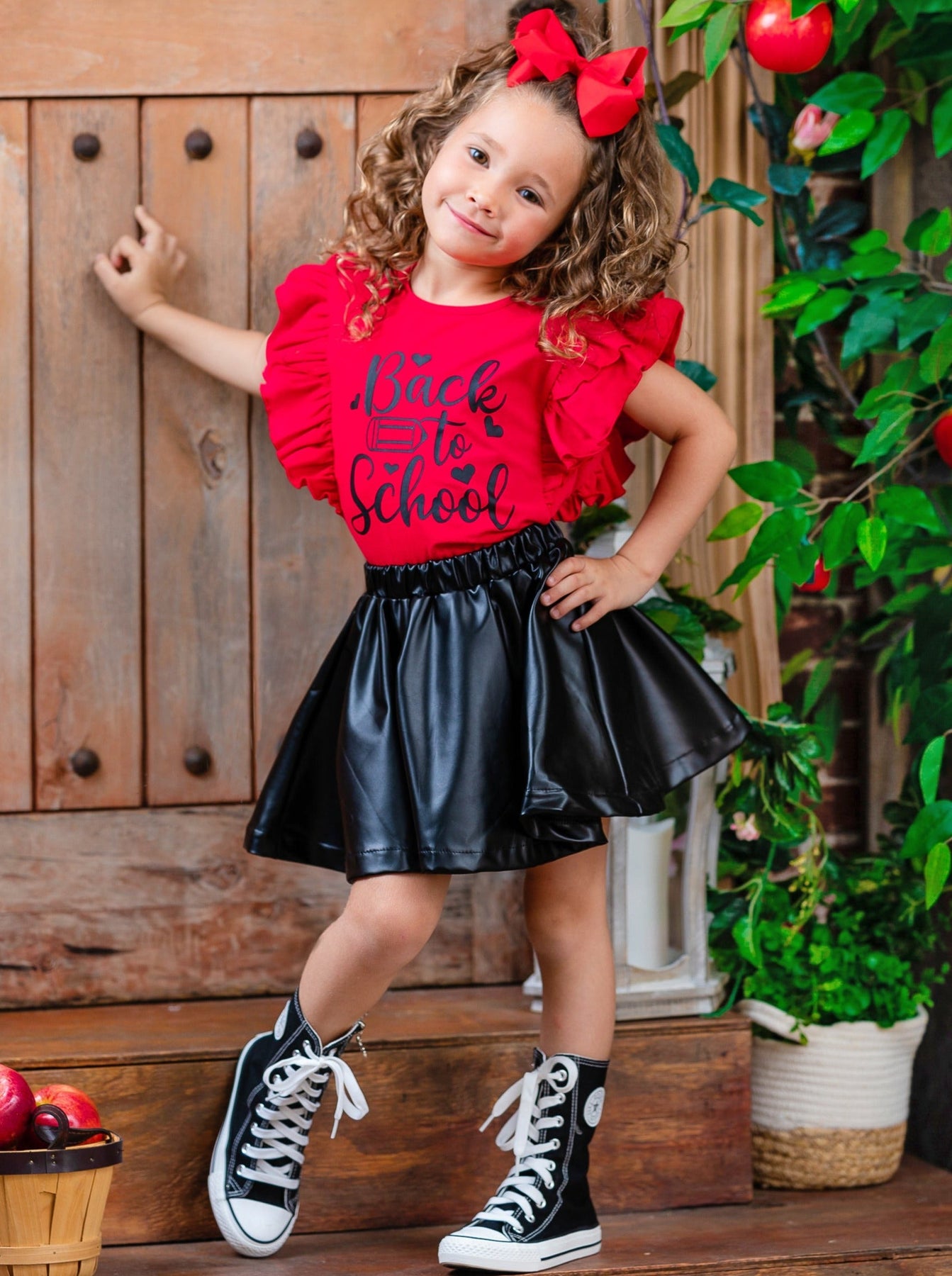 1st Day of School Top Vegan Leather Skirt Set Mia Belle Girls