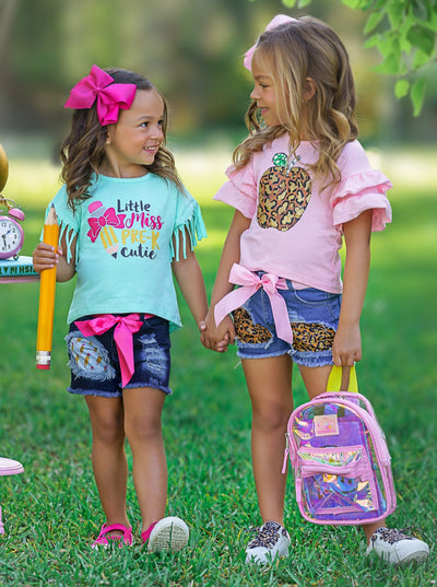 First Day of School | Little Miss Pre-K Patched Shorts Set | Mia Belle Girls