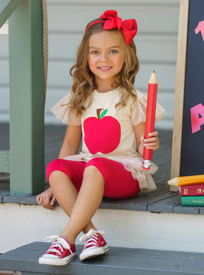 First Day Of School | Apple Ruffle Top & Legging Set | Mia Belle Girls