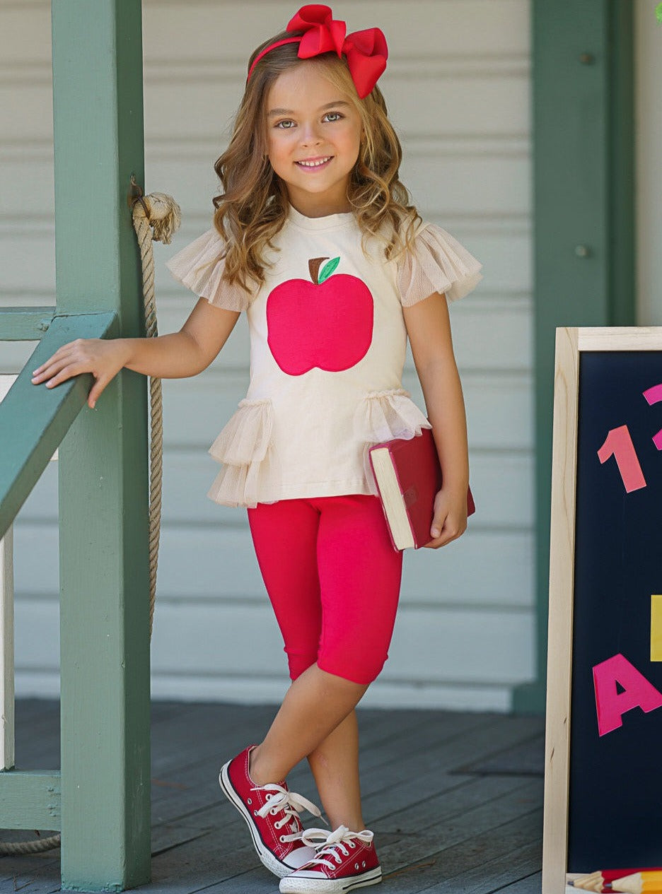 First Day Of School | Apple Ruffle Top & Legging Set | Mia Belle Girls
