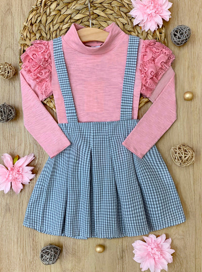 Mia Belle Girls Pink Top & Gingham Suspender Skirt | Toddler Outfits