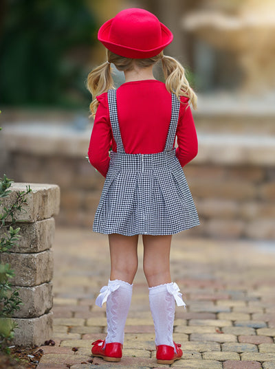 Mia Belle Girls Gingham Suspender Skirt Set | Toddler Outfits