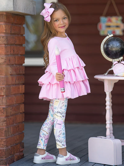 Mia Belle Girls Tunic And School Print Legging Set | Back To School