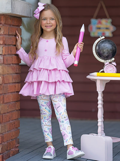 Mia Belle Girls Tunic And School Print Legging Set | Back To School
