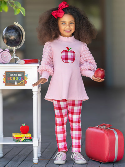 Mia Belle Girls Apple Top And Checkered Legging Set | Back To School