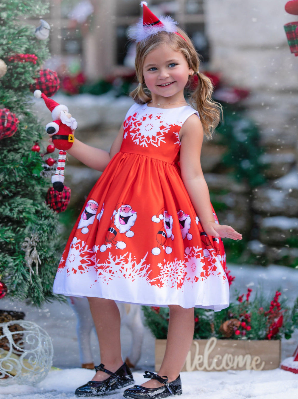 Fun With Santa Holiday Scene Dress Red / 8Y Fun With Santa Holiday Scene Dress Red / 8Y