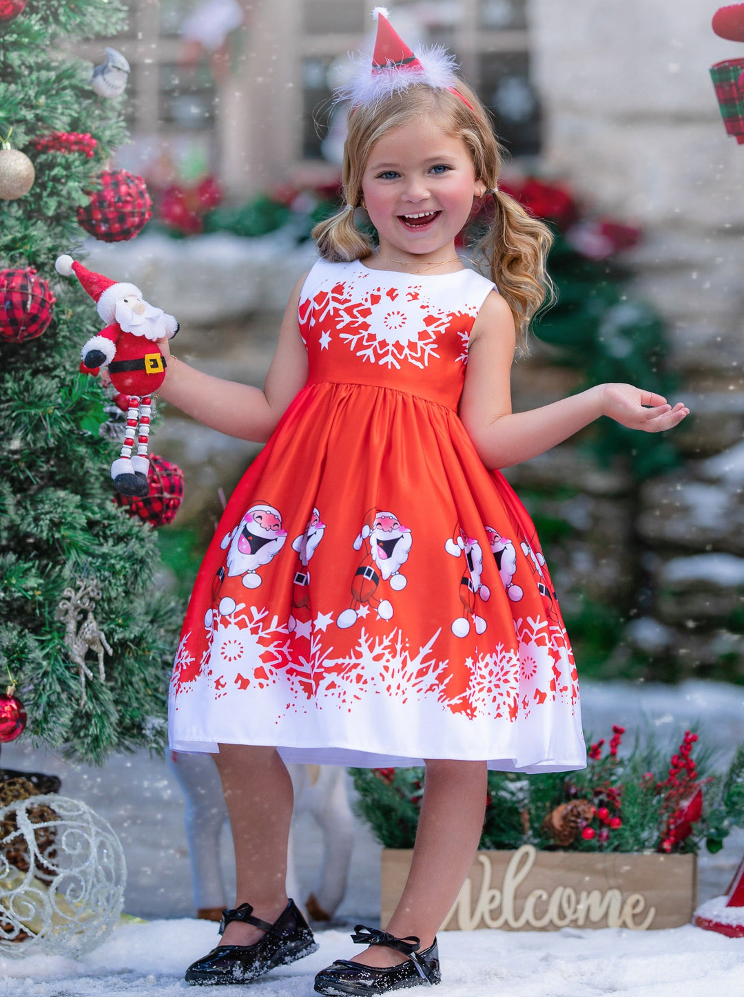 Fun With Santa Holiday Scene Dress Mia Belle Girls Fun With Santa Holiday Scene Dress Mia Belle Girls