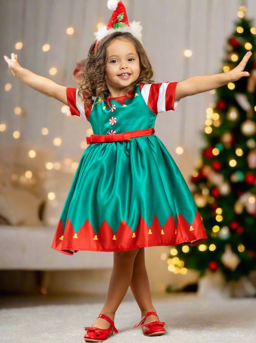 Festive Christmas Elf Costume Dress Mia Belle Girls Festive Christmas Elf Costume Dress Mia Belle Girls
