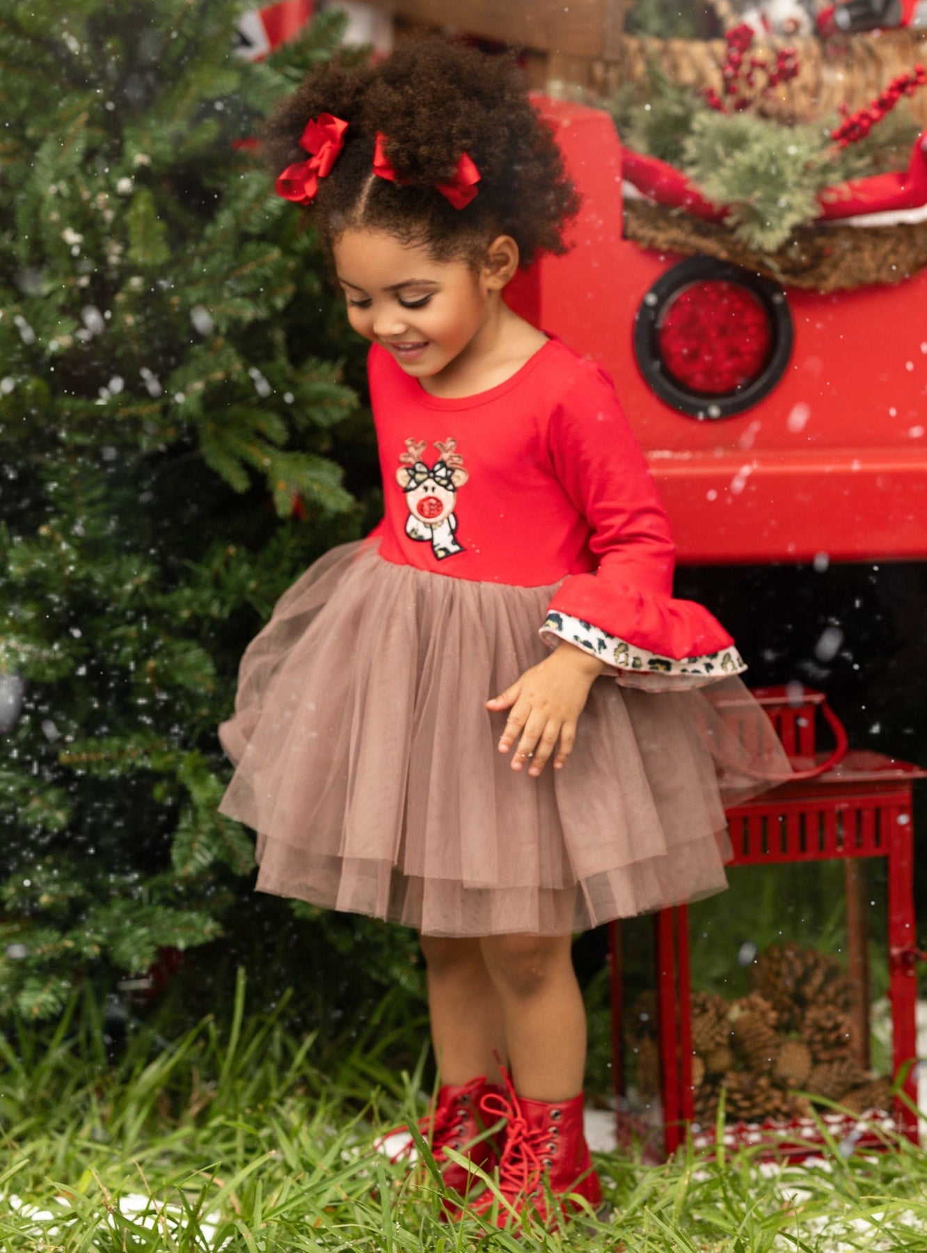 Cute Christmas Dresses Girls Flounce Sleeve Reindeer Tutu Dress Mia Cute Christmas Dresses