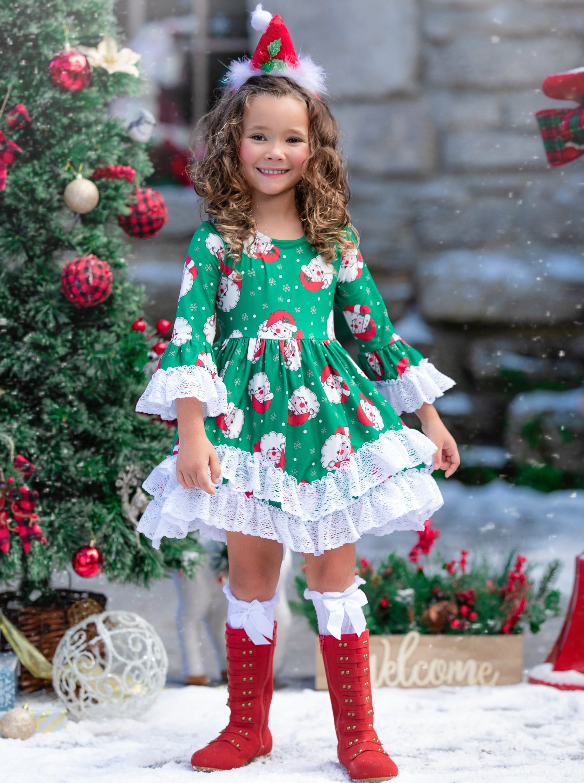 Cute Christmas Dresses | Santa Double Ruffle Dress | Holiday Dress ...