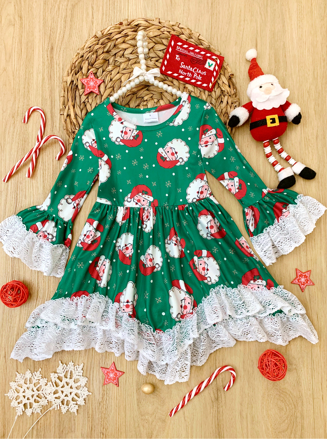 Cute Christmas Dresses | Santa Double Ruffle Dress | Holiday Dress Mia Belle Girls Cute Christmas Dresses | Santa Double Ruffle Dress | Holiday Dress Mia Belle Girls