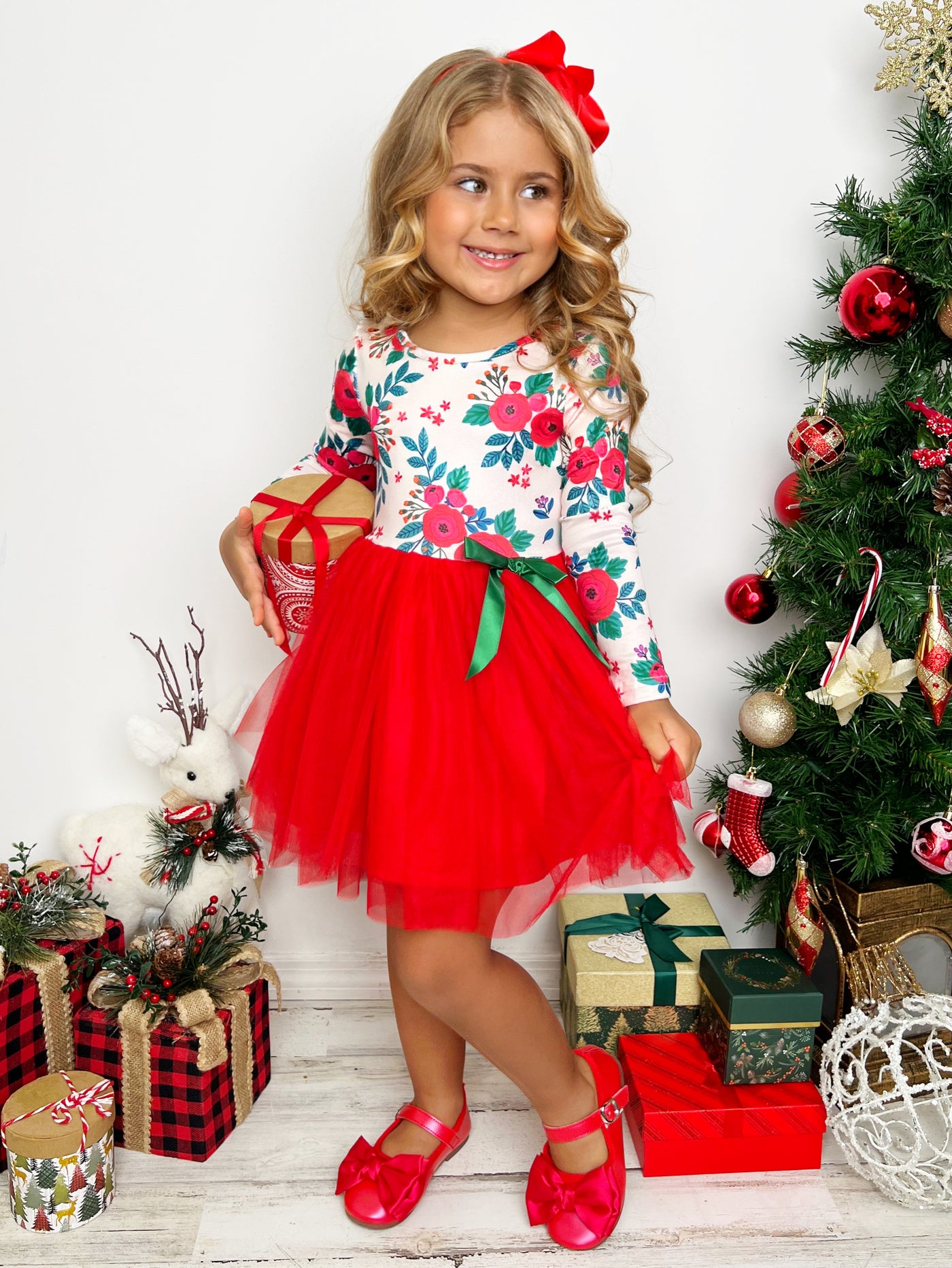 Cute Winter Dresses | Girls Leopard Print Santa Applique Ruffle Dress – Mia  Belle Girls