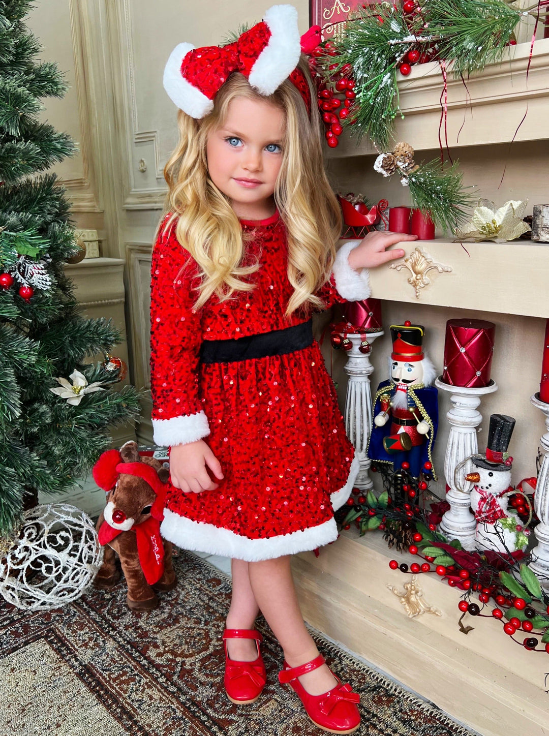 Glitz and Glam Shimmering Santa Dress – Mia Belle Girls