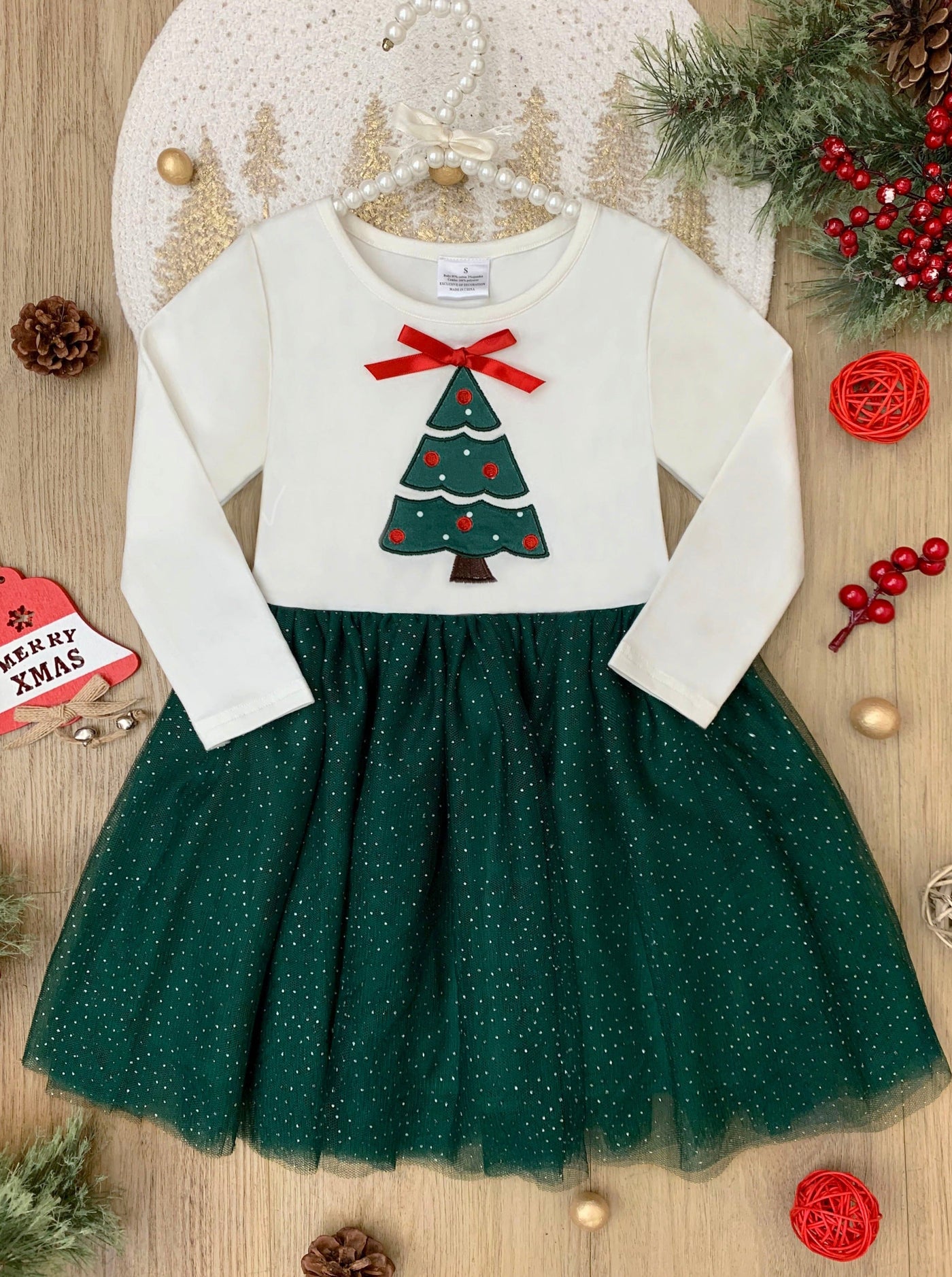 Kids Christmas Tree Costume Green Xmas Dress Hat And White Pantyhose F - Sun Baby