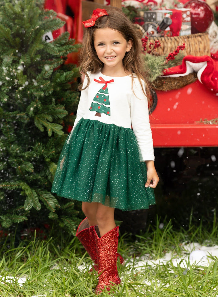 Mia Belle Girls Christmas Tree Tutu Dress | Girls Holiday Dresses