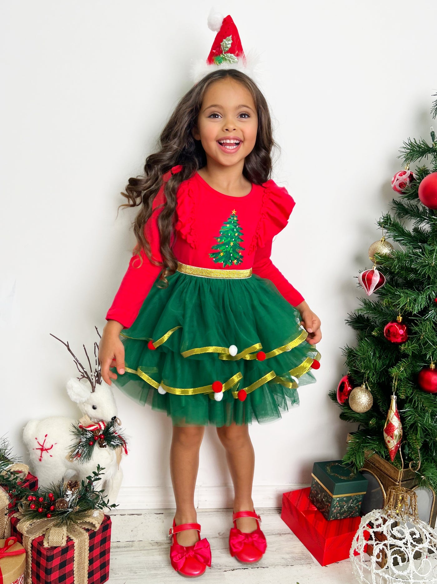 Mia Belle Girls Christmas Tree Tutu Dress | Girls Christmas Dresses