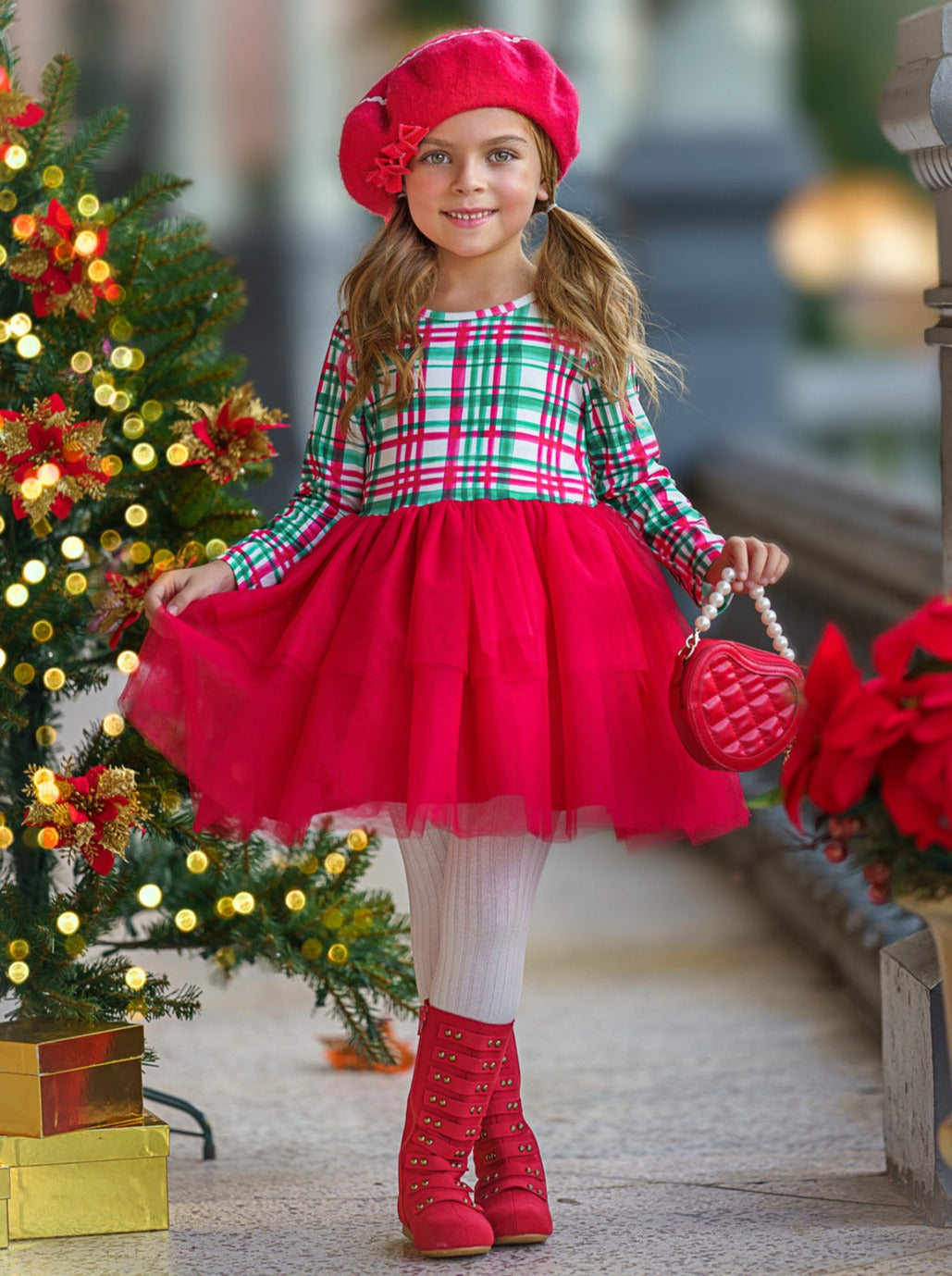 Mia Belle Girls Green Plaid Holiday Tutu Dress | Girls Holiday Dresses