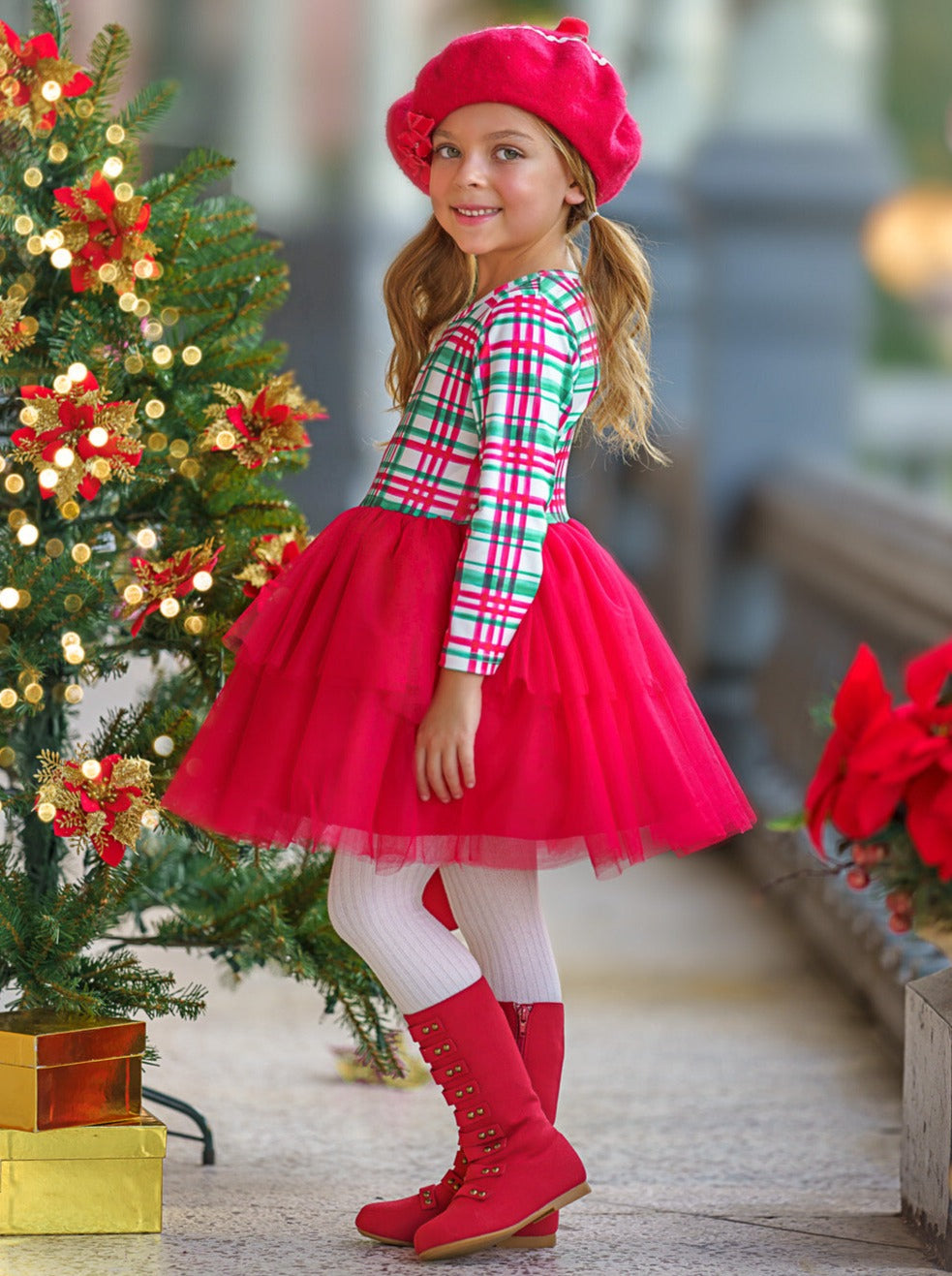 Mia Belle Girls Green Plaid Holiday Tutu Dress | Girls Holiday Dresses