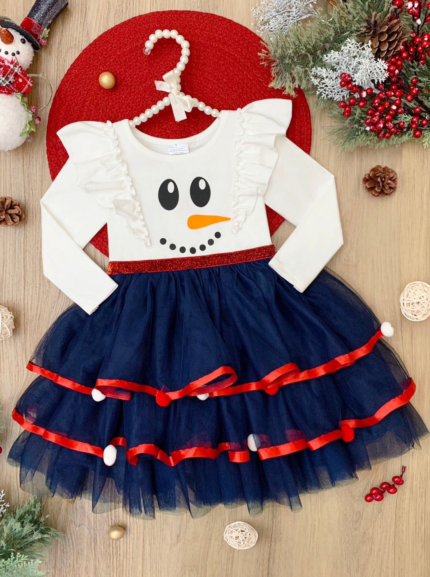 Mia Belle Girls Snowman Ruffle Tutu Dress | Girls Winter Dresses
