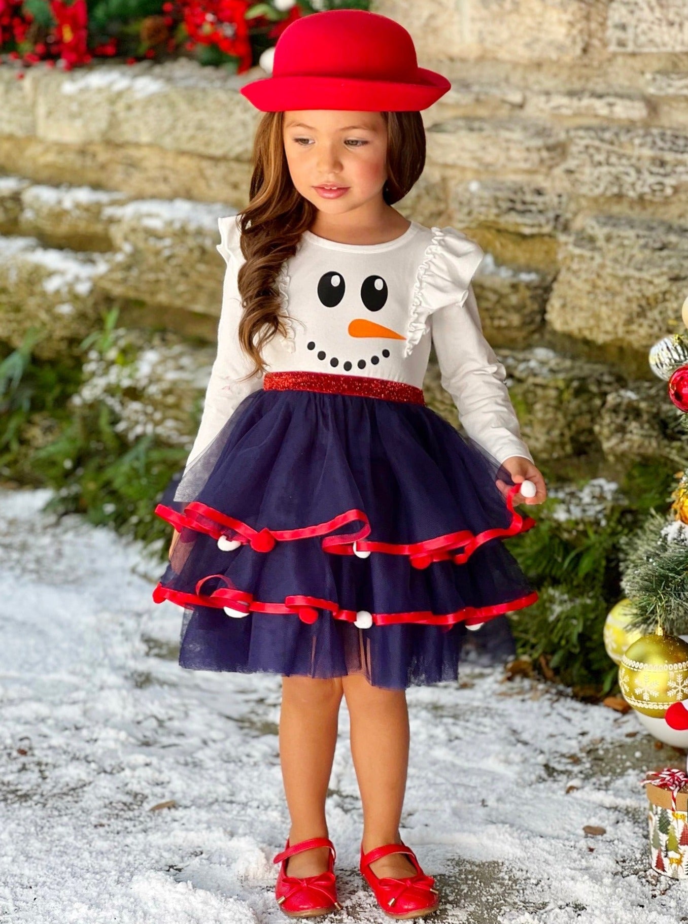 Mia Belle Girls Snowman Ruffle Tutu Dress | Girls Winter Dresses