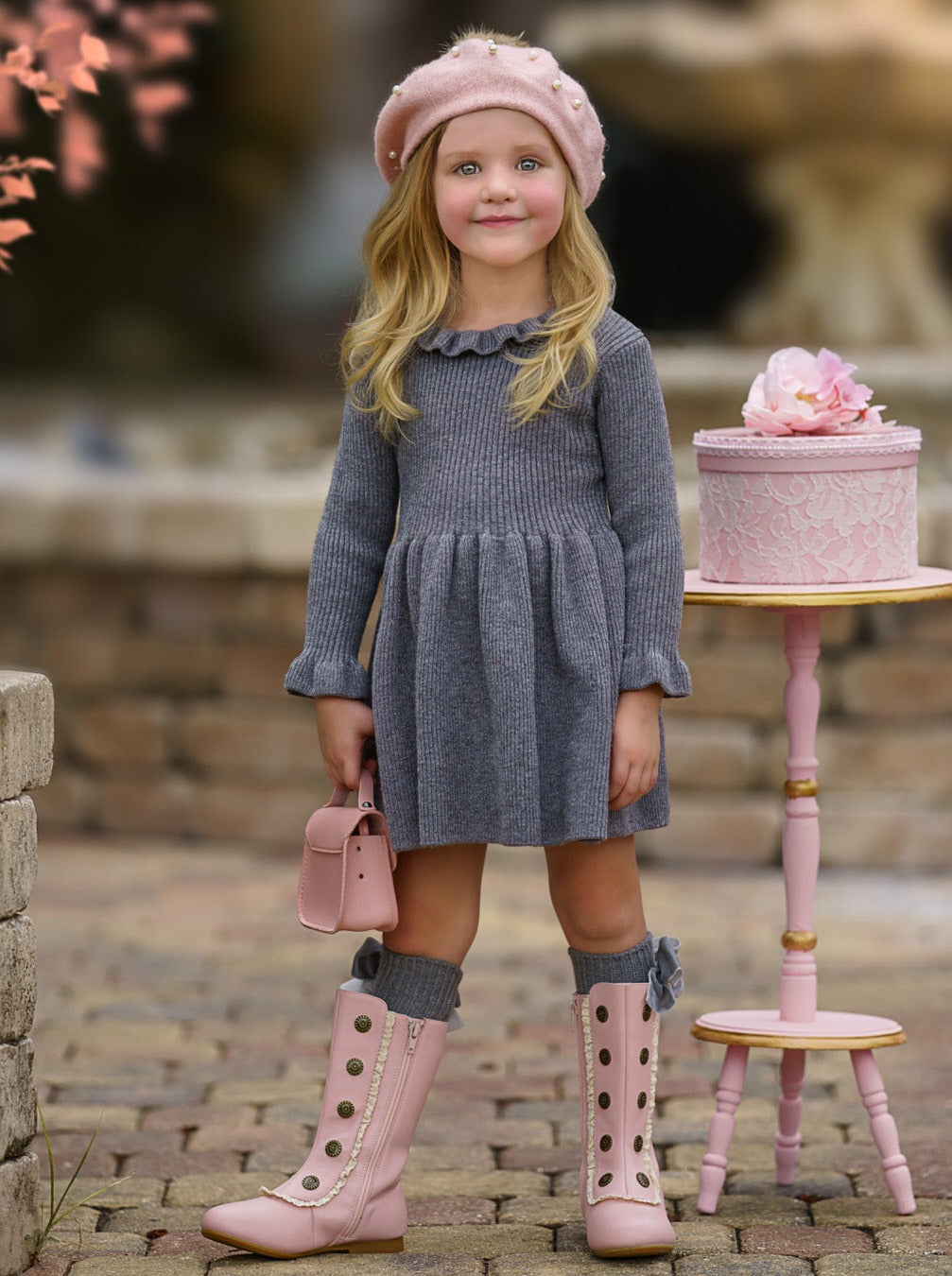 Cozy Holiday Grey Ruffle Knit Sweater Dress Mia Belle Girls Cozy Holiday Grey Ruffle Knit Sweater Dress Mia Belle Girls