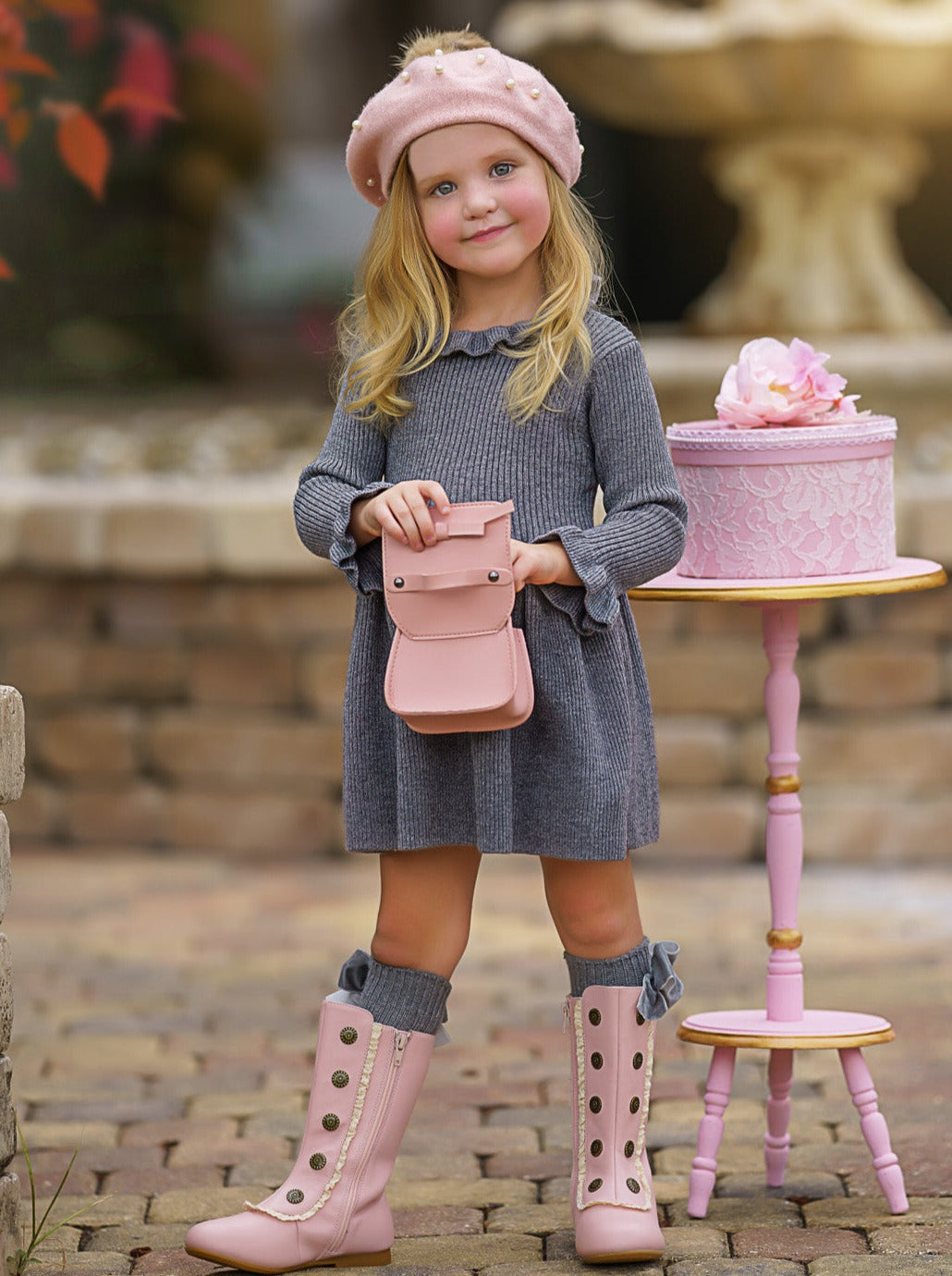 Cozy Holiday Grey Ruffle Knit Sweater Dress Mia Belle Girls Cozy Holiday Grey Ruffle Knit Sweater Dress Mia Belle Girls