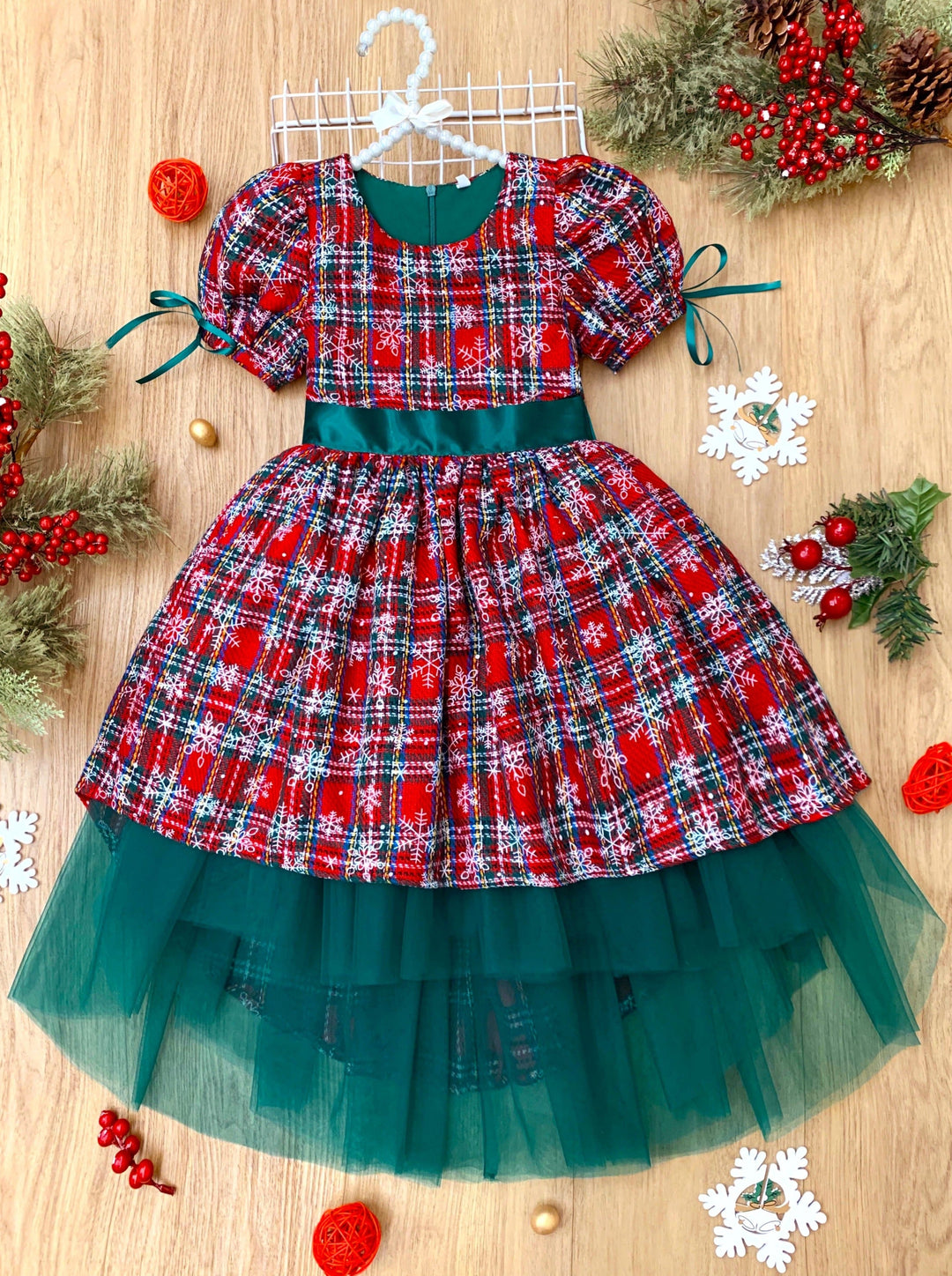 Snowflake Magic Plaid Christmas Dress Mia Belle Girls Snowflake Magic Plaid Christmas Dress Mia Belle Girls