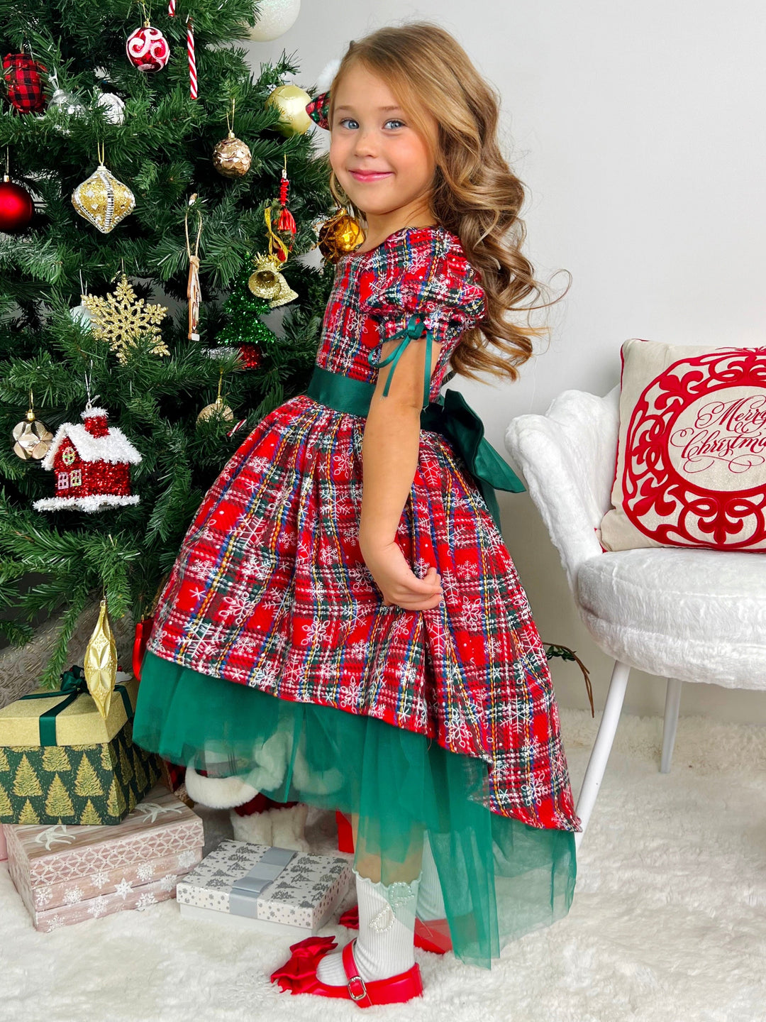 Snowflake Magic Plaid Christmas Dress Mia Belle Girls Snowflake Magic Plaid Christmas Dress Mia Belle Girls