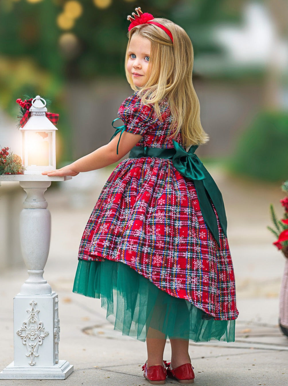 Snowflake Magic Plaid Christmas Dress Mia Belle Girls Snowflake Magic Plaid Christmas Dress Mia Belle Girls