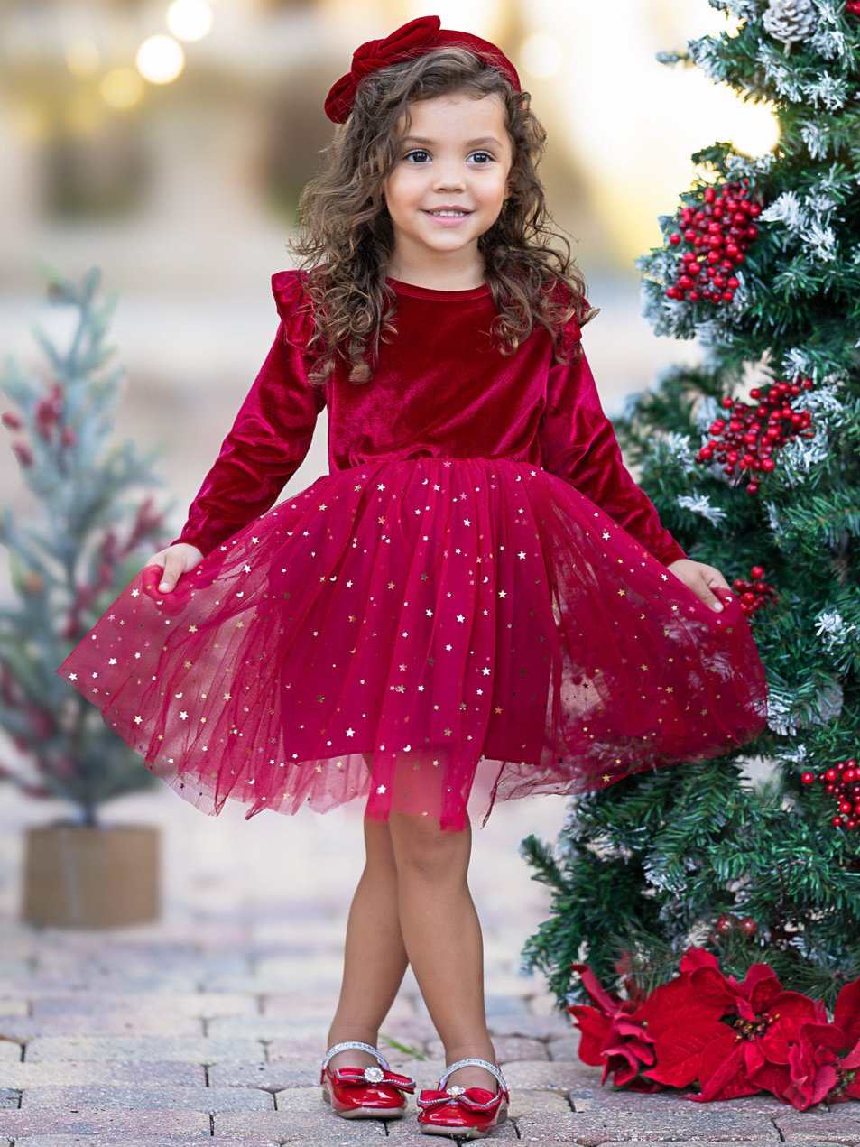 white christmas dresses Harper Dress - Ruby Red Velvet for Kids main image 1