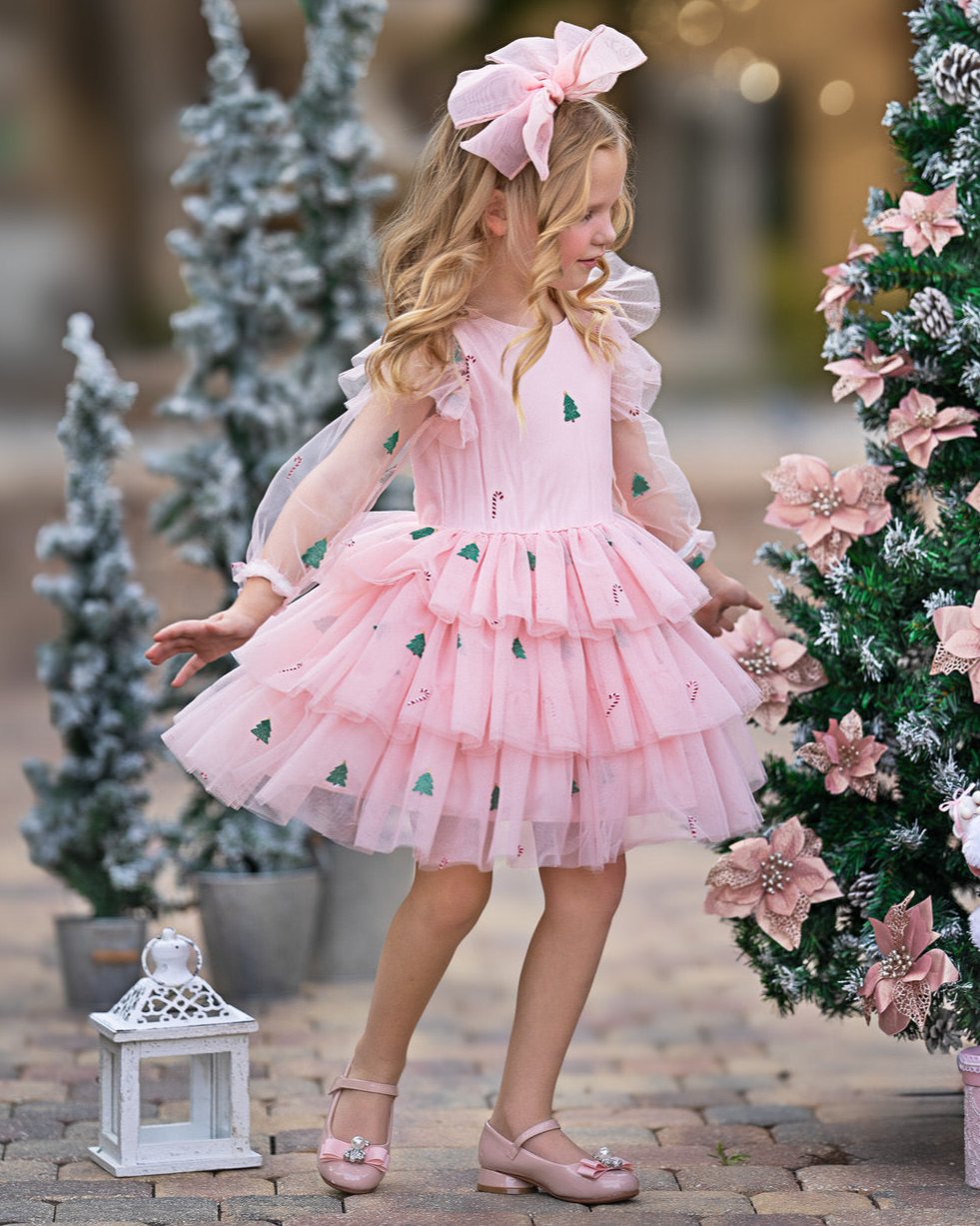 Frosted Pink Candy Cane Christmas Ruffled Tutu Dress – Mia Belle Girls