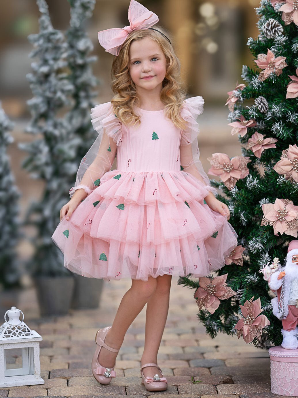 Frosted Pink Candy Cane Christmas Ruffled Tutu Dress Pink / 4T Frosted Pink Candy Cane Christmas Ruffled Tutu Dress Pink / 4T